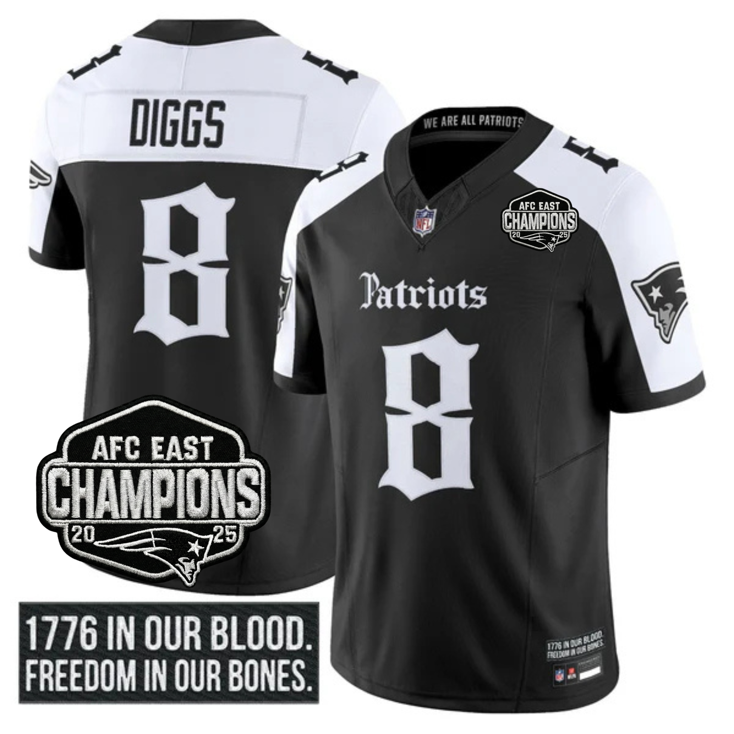 NE 'Gothic Revolution Edition' AFC East Champions Patch Vapor Limited Jersey - All Stitched