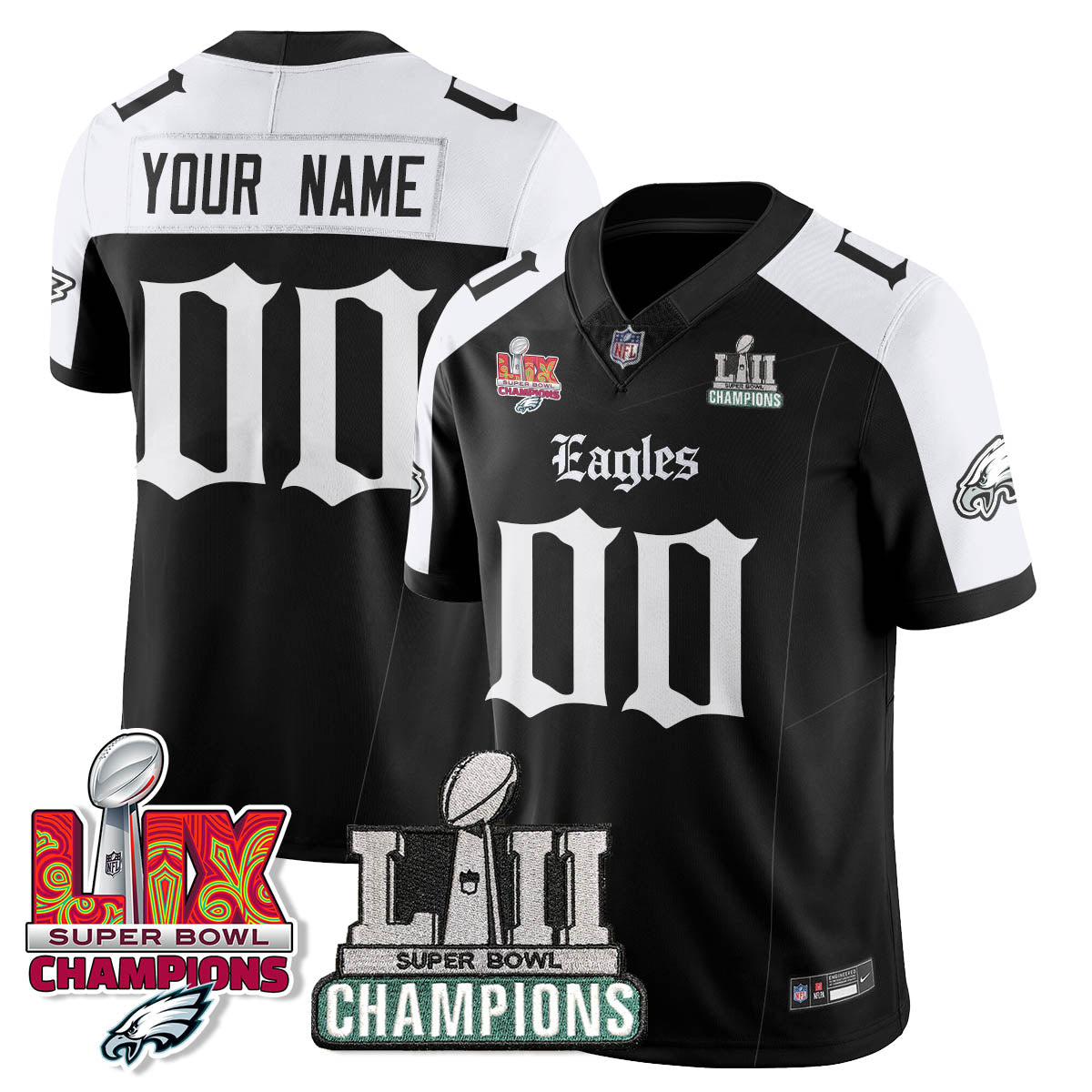 PHI 'Gothic Philly' LII-LIX Super Bowl Champions Vapor Limited Jersey - All Stitched