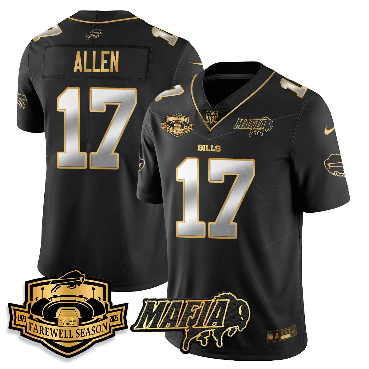BUF 2025 Bills Mafia Patch Gold Vapor Limited Jersey - All Stitched