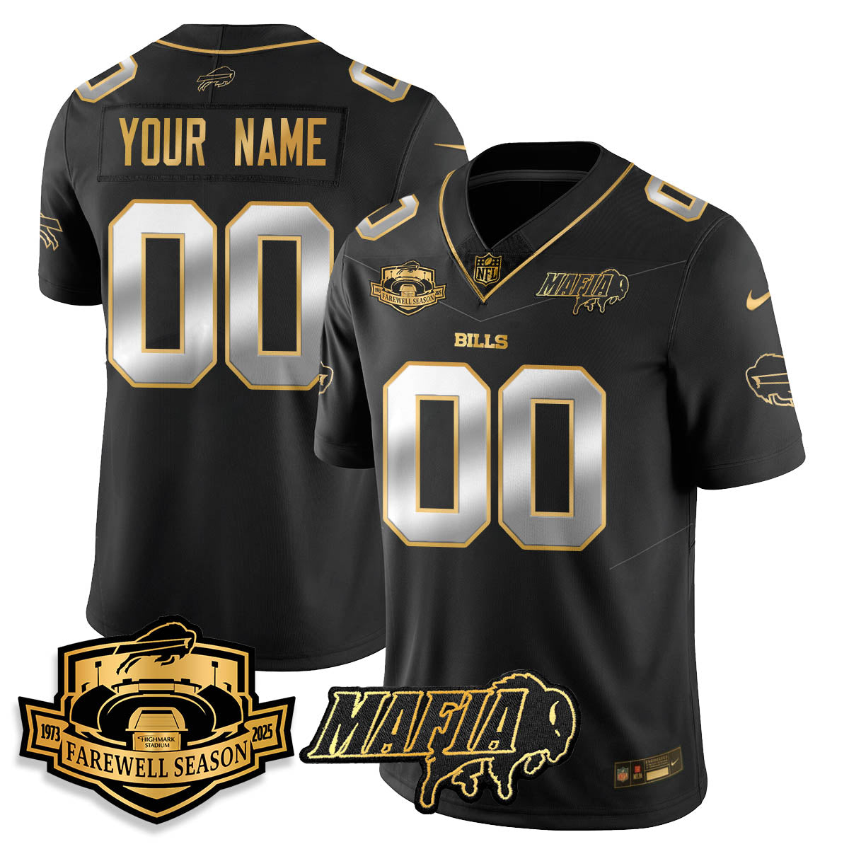 BUF 2025 Bills Mafia Patch Gold Vapor Limited Jersey - All Stitched