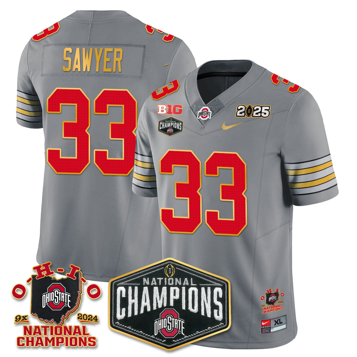 OSU 'Heritage Stripe' 2025 CFP Patch - National Champions Jersey N8 - All Stitched