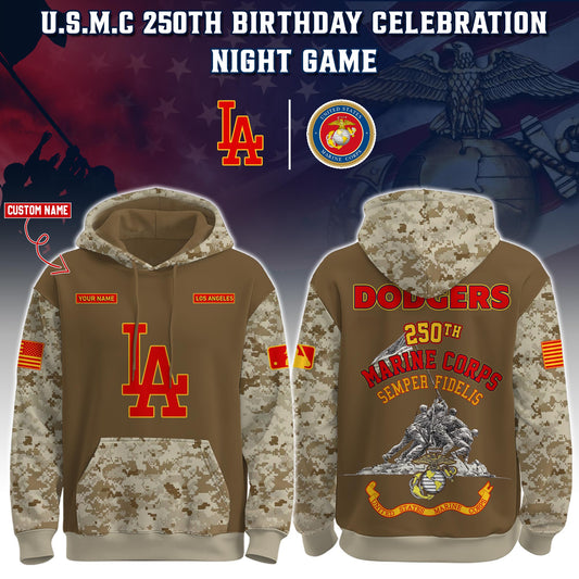 Dodgers U.S.M.C 250th Birthday Pullover Hoodie - Printed-NQD