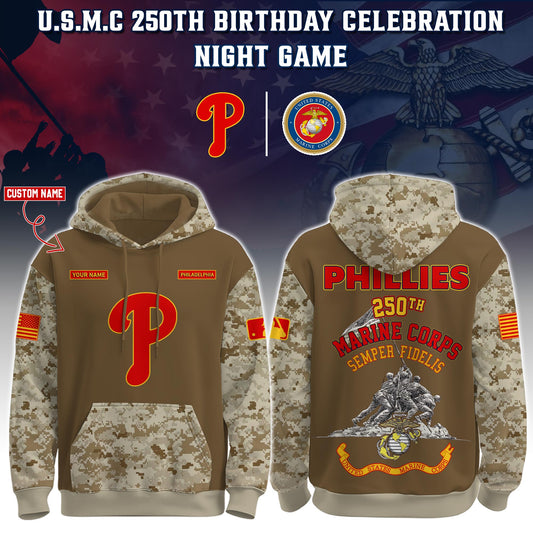 Phillies U.S.M.C 250th Birthday Pullover Hoodie - Printed-NQD