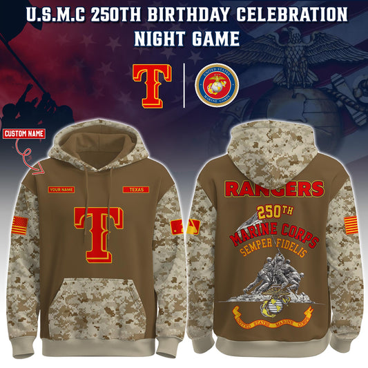 Rangers U.S.M.C 250th Birthday Pullover Hoodie - Printed-NQD