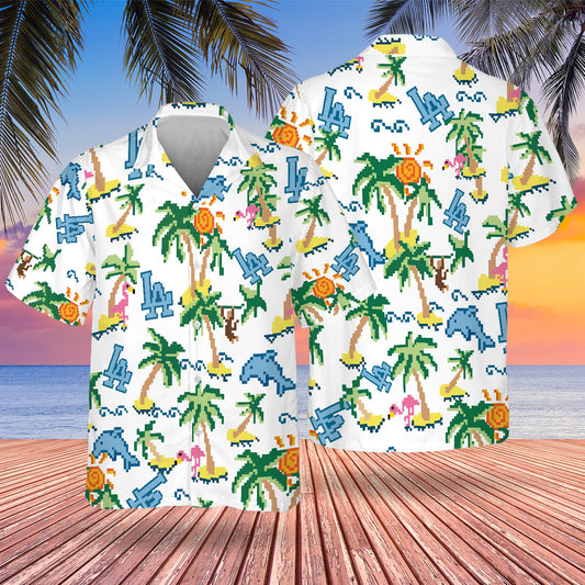 LAD Pixel Hawaiian Design Button Shirt-NQD