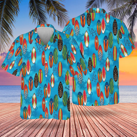 LAD Surfing Hawaiian Design Button Shirt-NQD