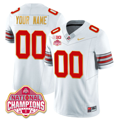 OSU 'Heritage Stripe' 2025 CFP Patch - National Champions Gold Custom Jersey - All Stitched