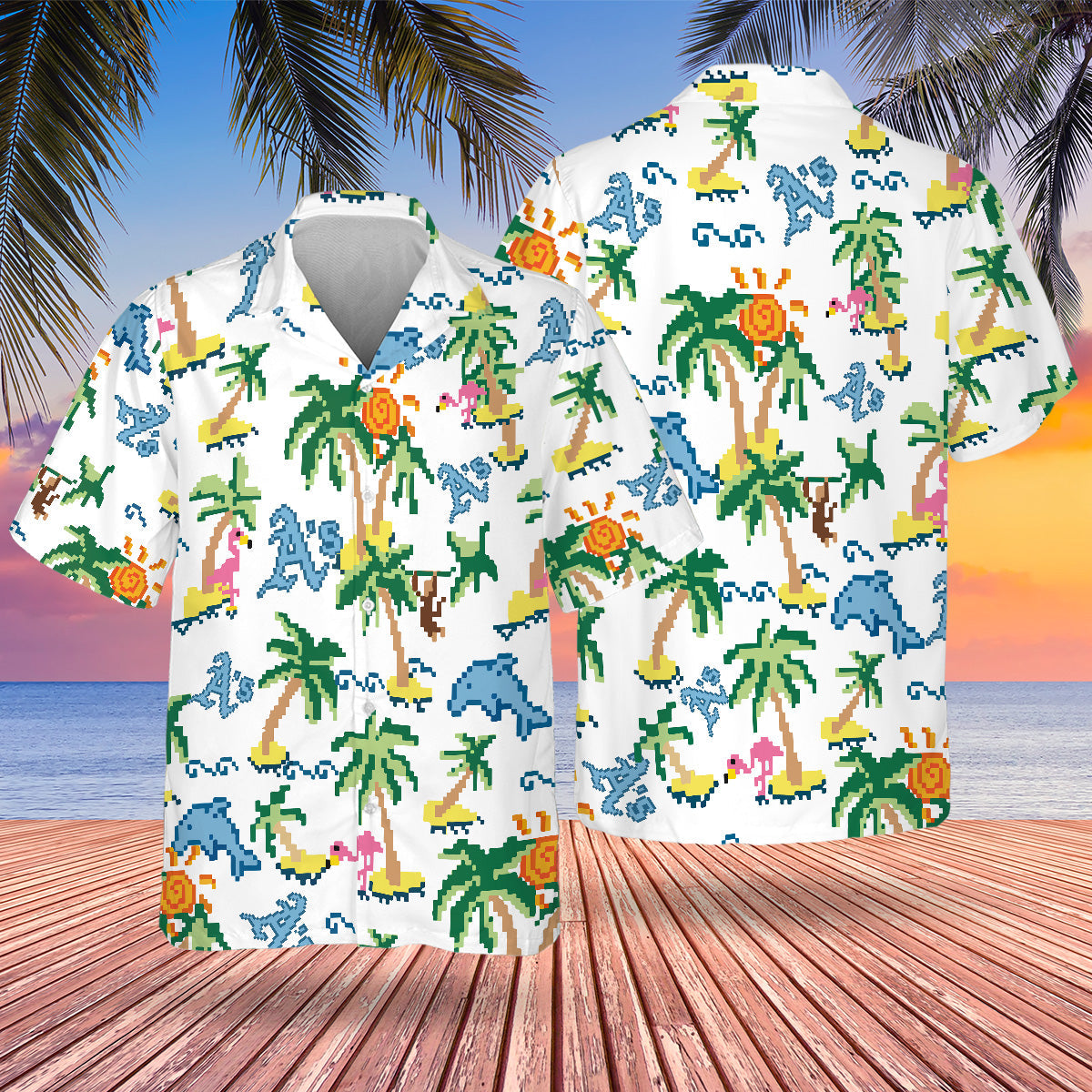 OAK Pixel Hawaiian Design Button Shirt