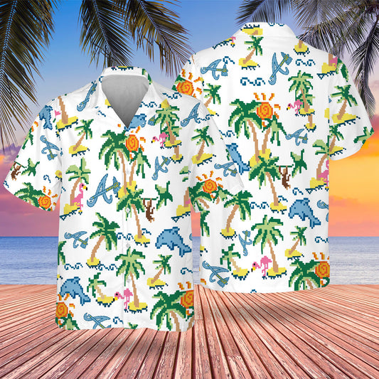 ATL Pixel Hawaiian Design Button Shirt