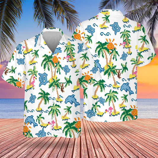 DET Pixel Hawaiian Design Button Shirt-NQD