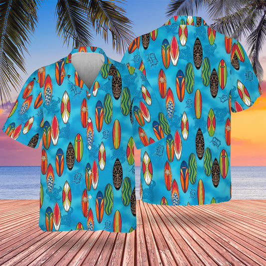 DET Surfing Hawaiian Design Button Shirt-NQD