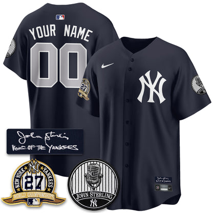 NYY John Sterling Tribute Patch Vapor Premier Limited Custom Jersey - Stitched