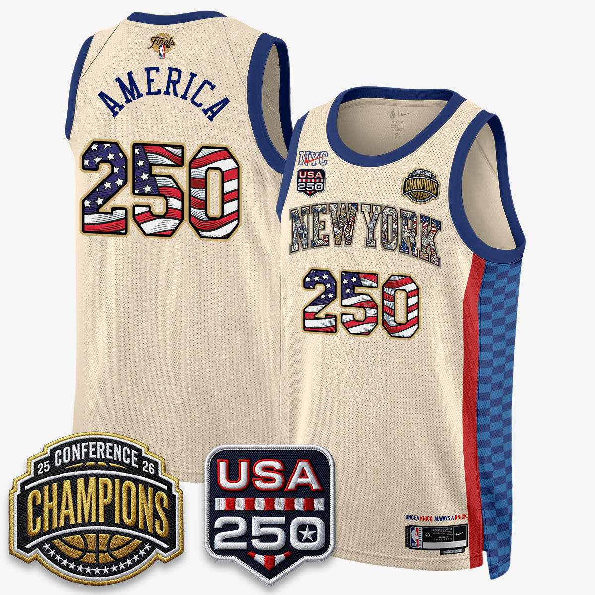 NYK 2026 NBA Eastern Conference Champions x Fourth of July Vapor Jersey - Stitched-NQD