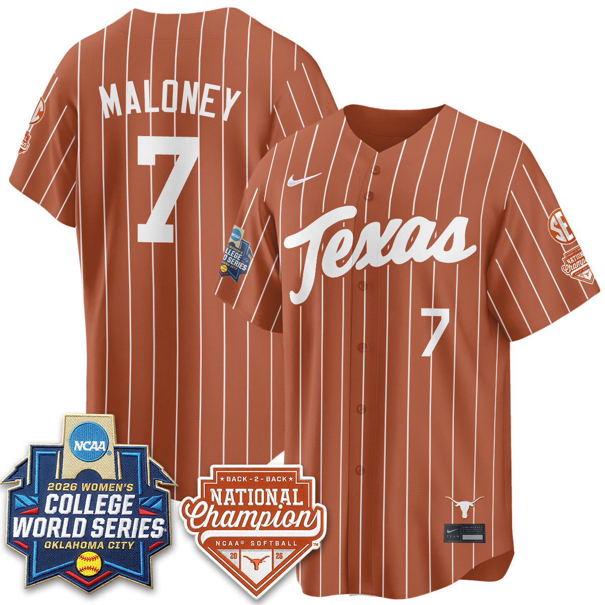 Texas Longhorns Softball 2026 World Series (WCWS) Vapor Premier Limited Jersey - B2B Champs - All Stitched