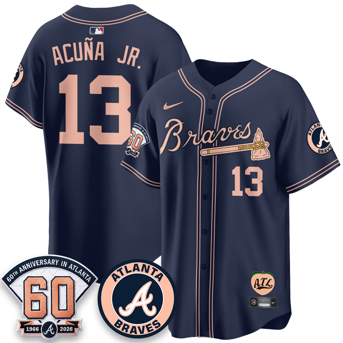 ATL 60th Anniversary Peach Edition Vapor Premier Limited Jersey - All Stitched-DMQ