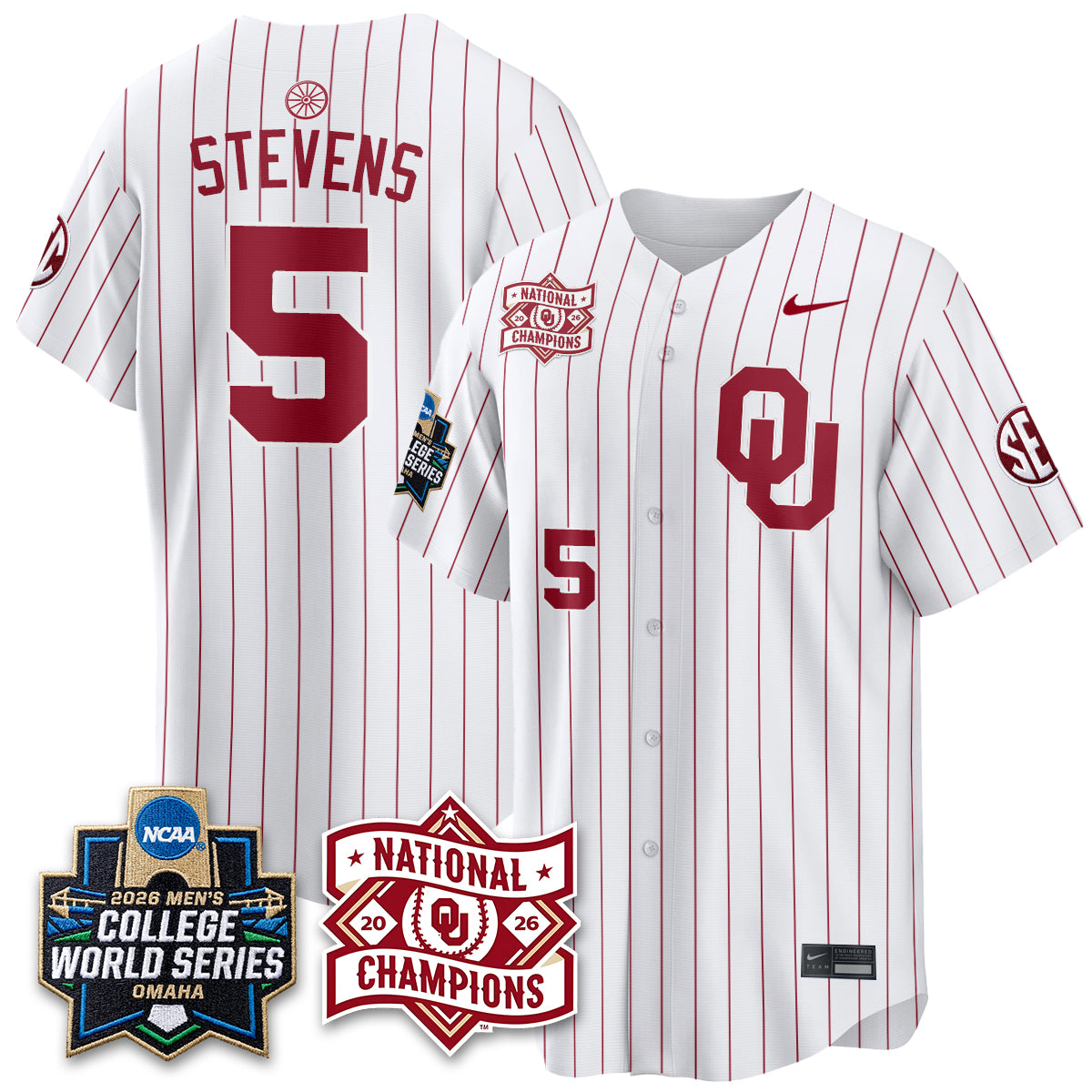 Oklahoma Sooners 2026 NCAA Baseball Men's College World Series Champions Vapor Jersey - Stitched