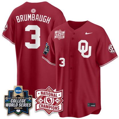 Oklahoma Sooners 2026 NCAA Baseball Men's College World Series Champions Vapor Jersey - Stitched