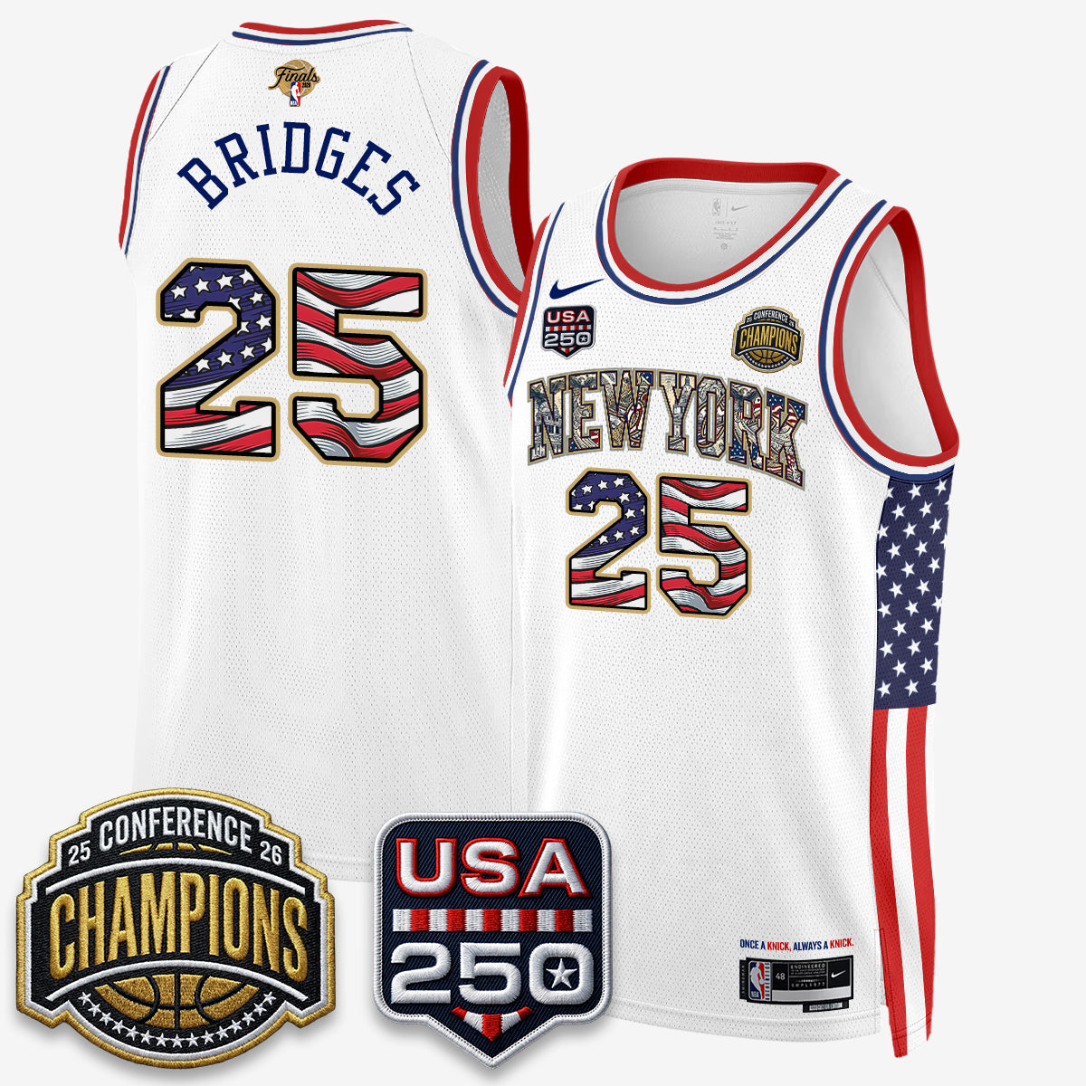 NYK 2026 NBA Eastern Conference Champions x Fourth of July Vapor Jersey - Stitched-NQD