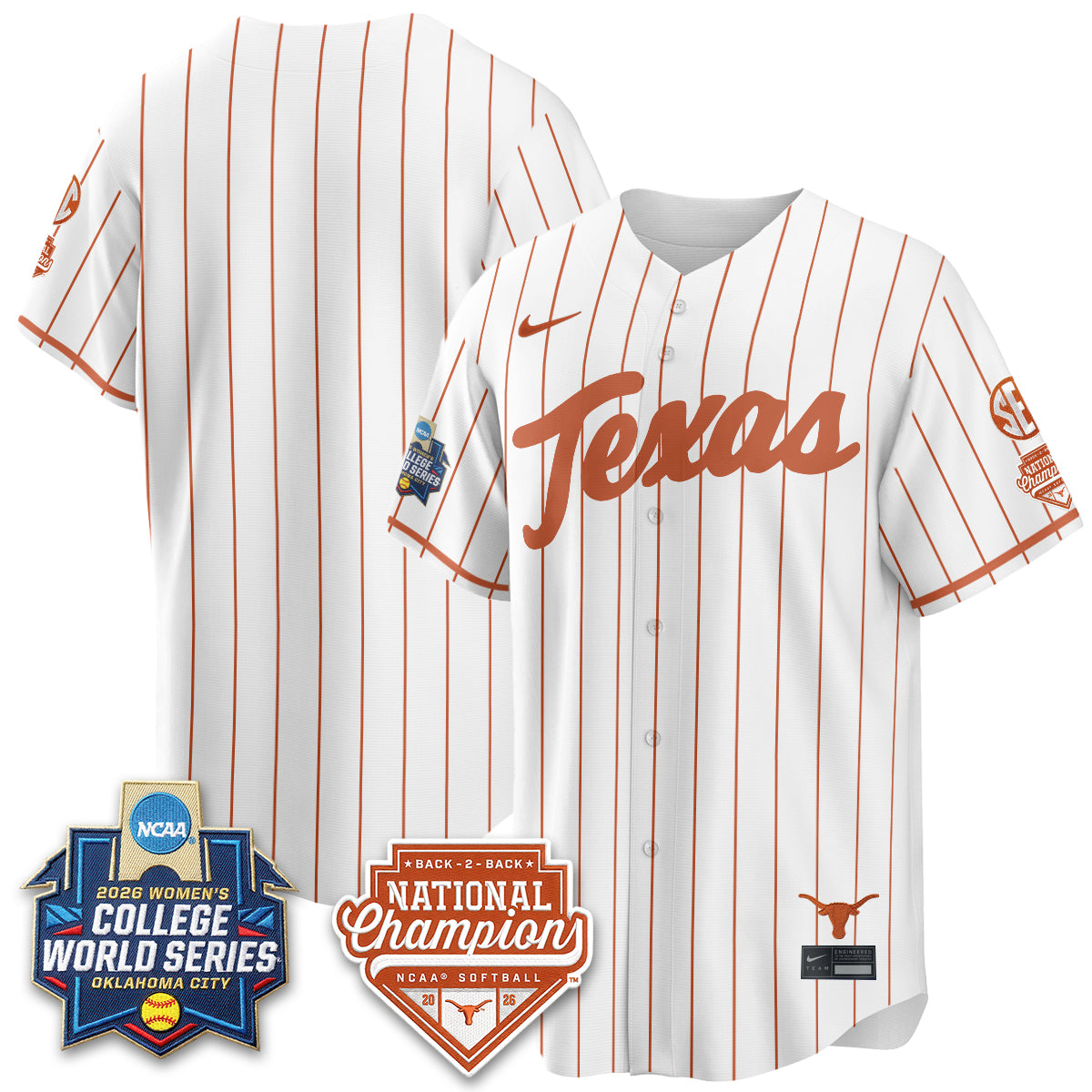 Texas Longhorns Softball 2026 World Series (WCWS) Vapor Premier Limited Jersey - B2B Champs - All Stitched