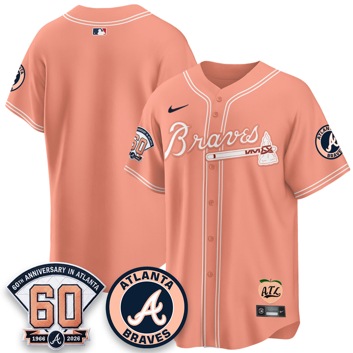 ATL 60th Anniversary Peach Edition Vapor Premier Limited Jersey - All Stitched-DMQ