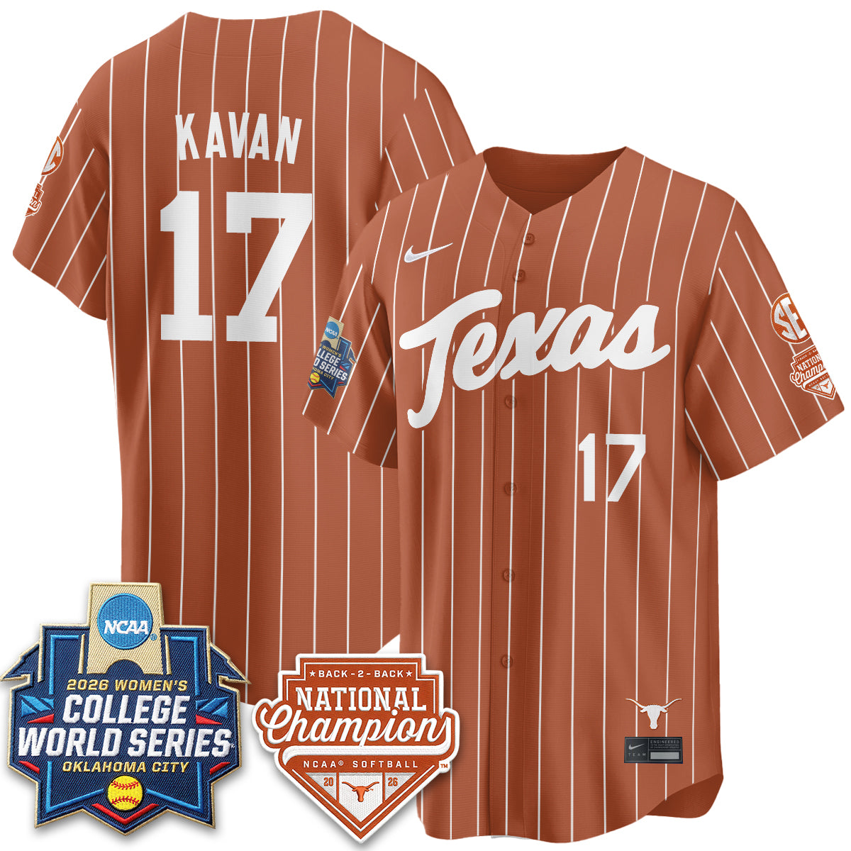 Texas Longhorns Softball 2026 World Series (WCWS) Vapor Premier Limited Jersey - B2B Champs - All Stitched