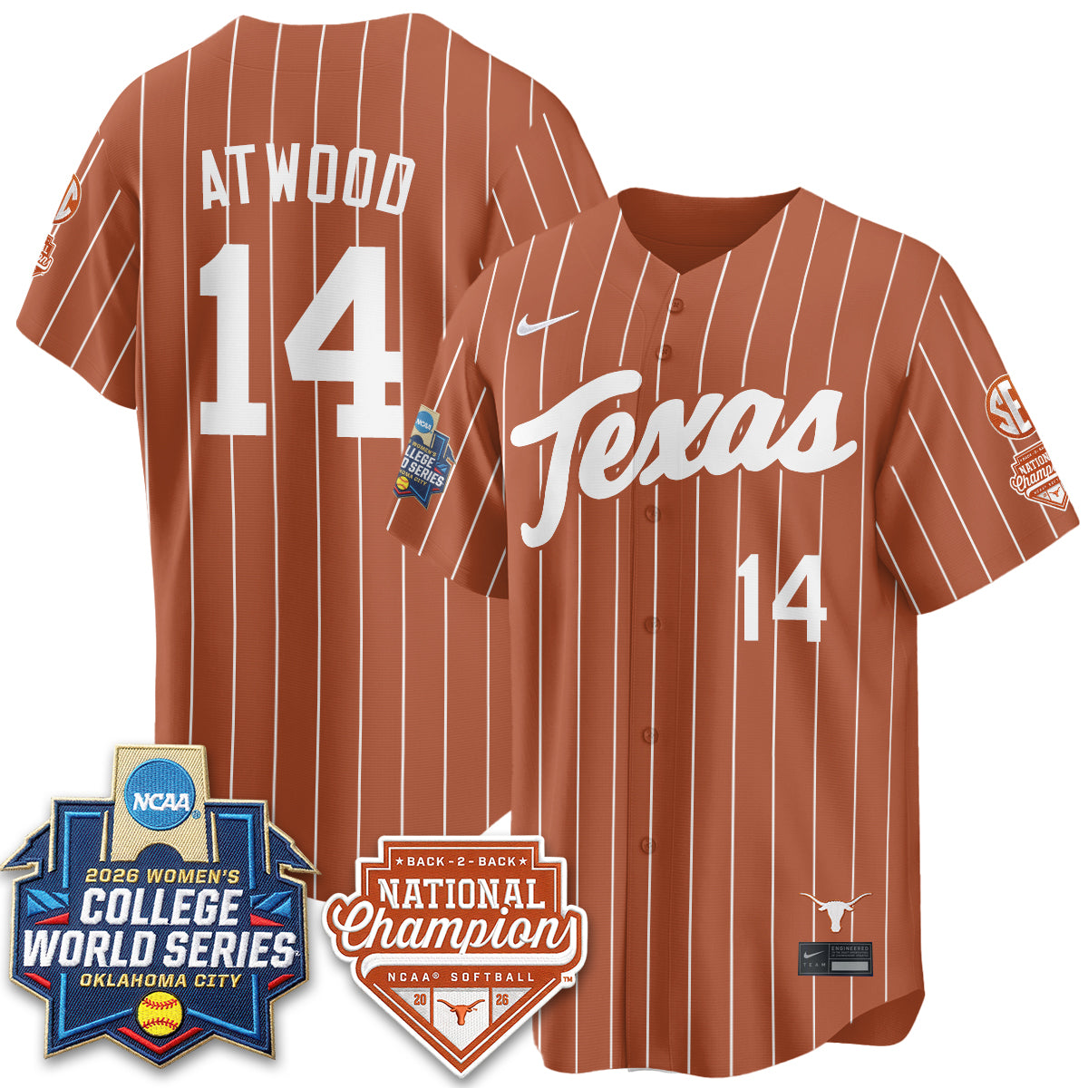 Texas Longhorns Softball 2026 World Series (WCWS) Vapor Premier Limited Jersey - B2B Champs - All Stitched