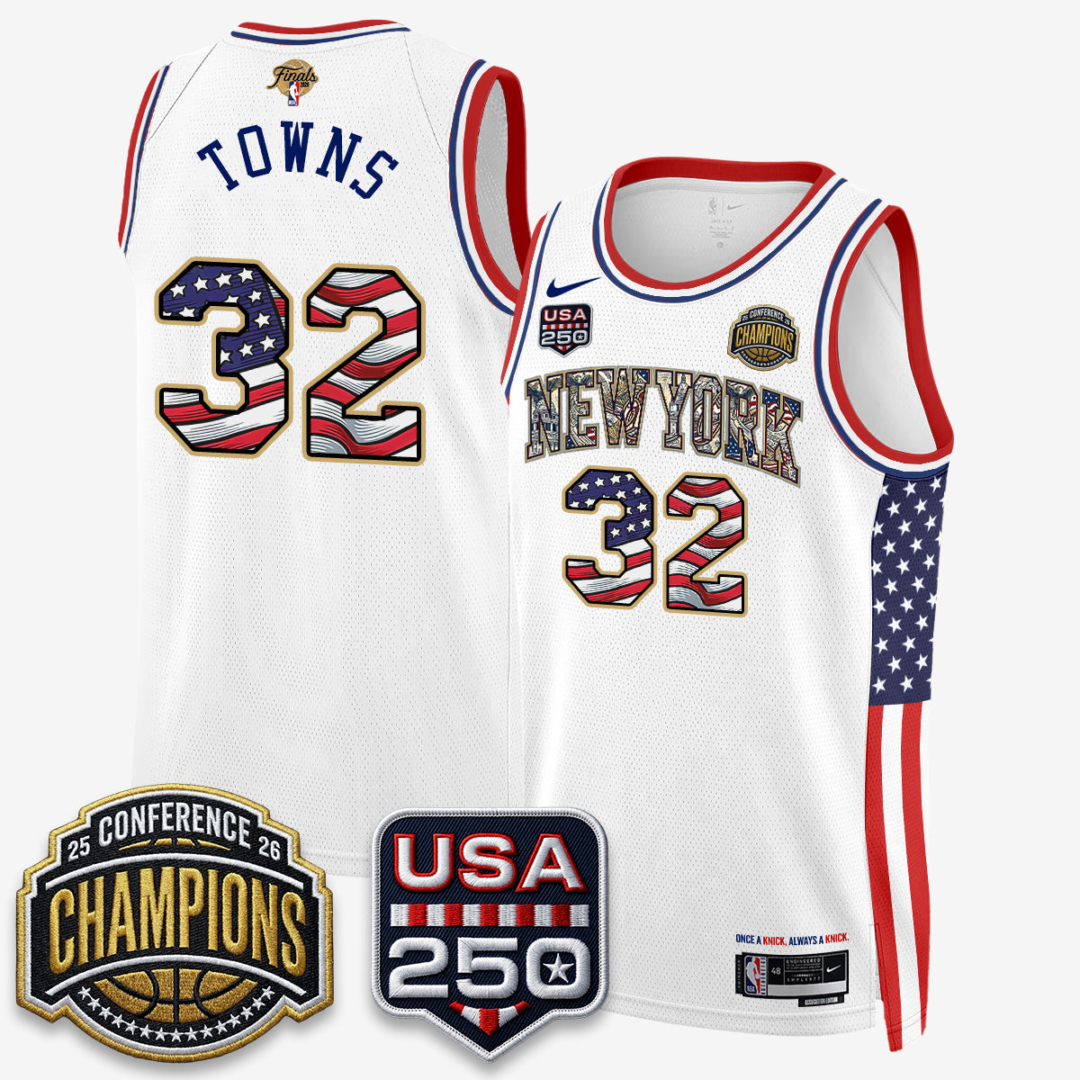 NYK 2026 NBA Eastern Conference Champions x Fourth of July Vapor Jersey - Stitched-NQD