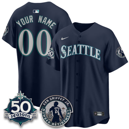SEA Ken Griffey Jr. Patch Vapor Premier Limited Custom Jersey - All Stitched