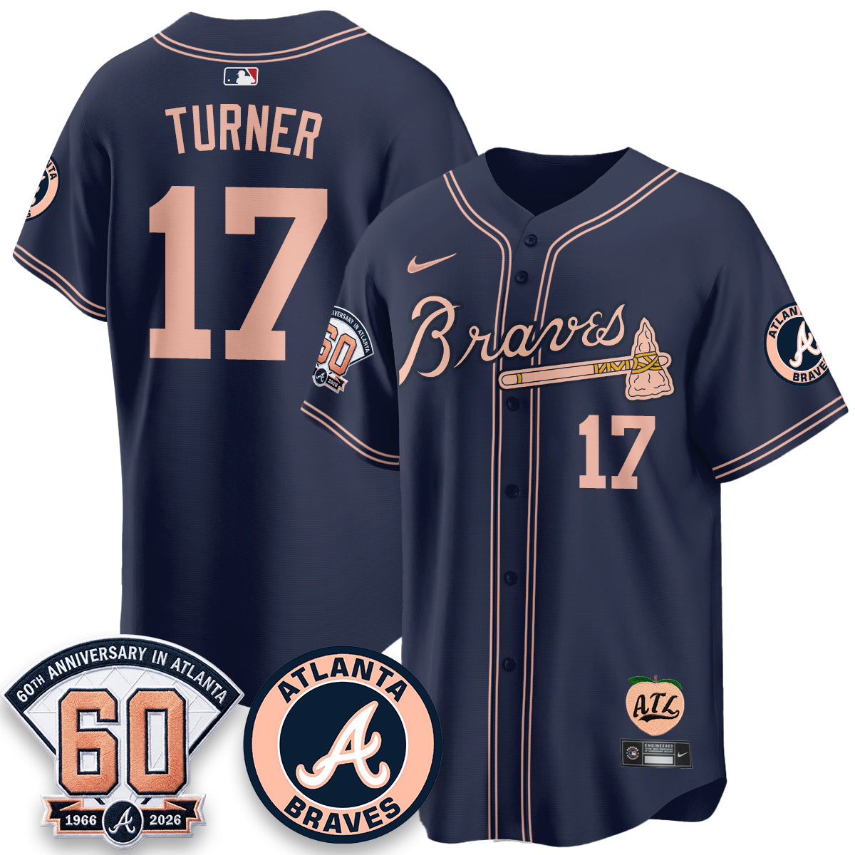 ATL 60th Anniversary Peach Edition Vapor Premier Limited Jersey - All Stitched-DMQ