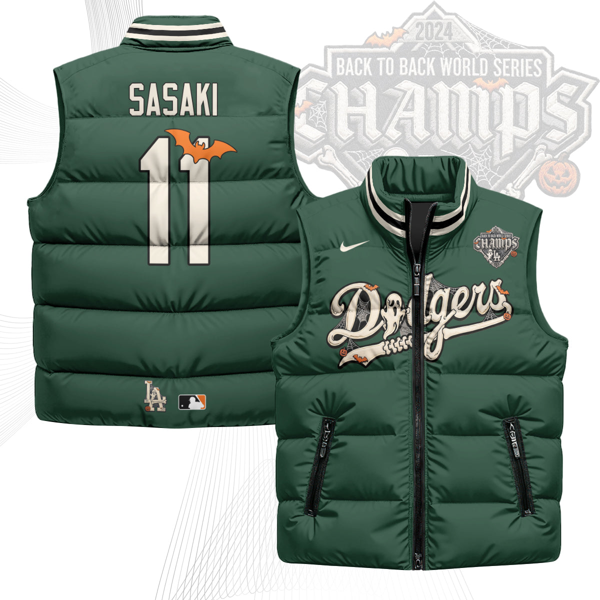 Los Angeles Dodgers Halloween 2026 Unisex Puffer Vest - Printed-NQD