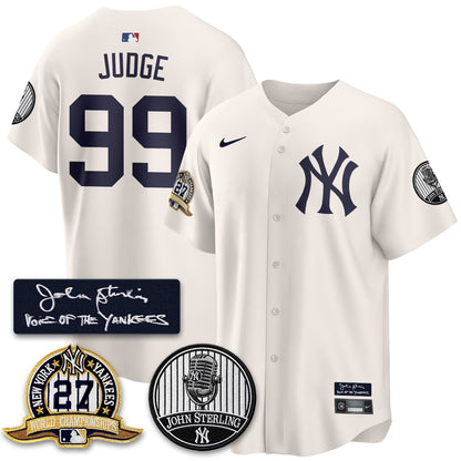 NYY John Sterling Tribute Patch Vapor Premier Limited Jersey - Stitched