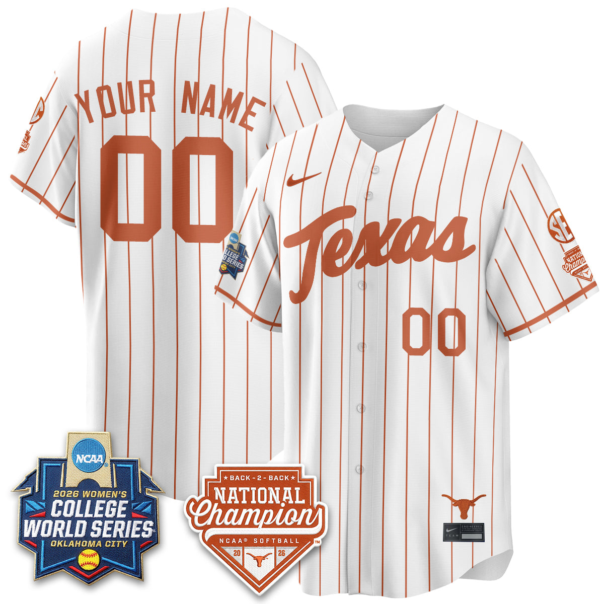 Texas Longhorns Softball 2026 World Series (WCWS) Vapor Premier Limited Custom Jersey - B2B Champs - All Stitched