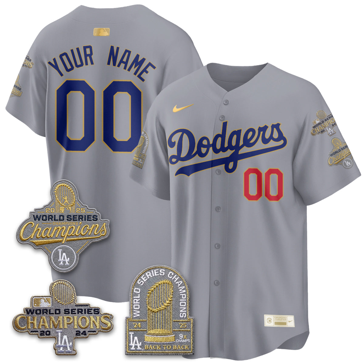 LAD Gold Collection Stadium Vapor Limited Custom Jersey - Back to Back 9x Champs - All Stitched