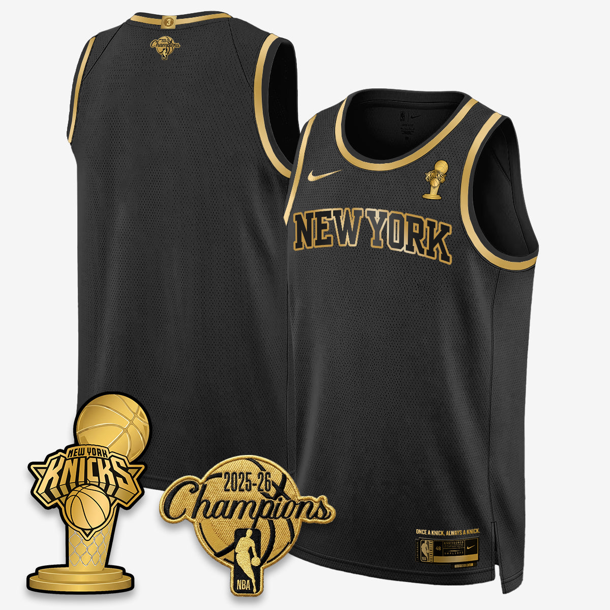 New York Knicks 2026 NBA Champions Gold Edition Vapor Jersey - Stitched