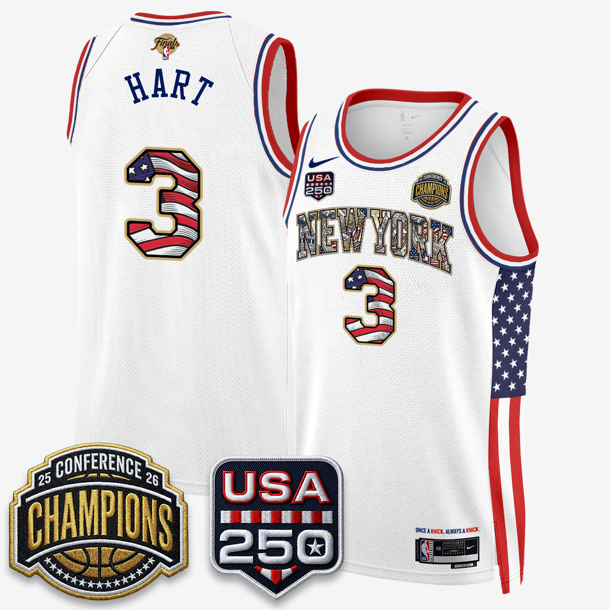 NYK 2026 NBA Eastern Conference Champions x Fourth of July Vapor Jersey - Stitched-NQD