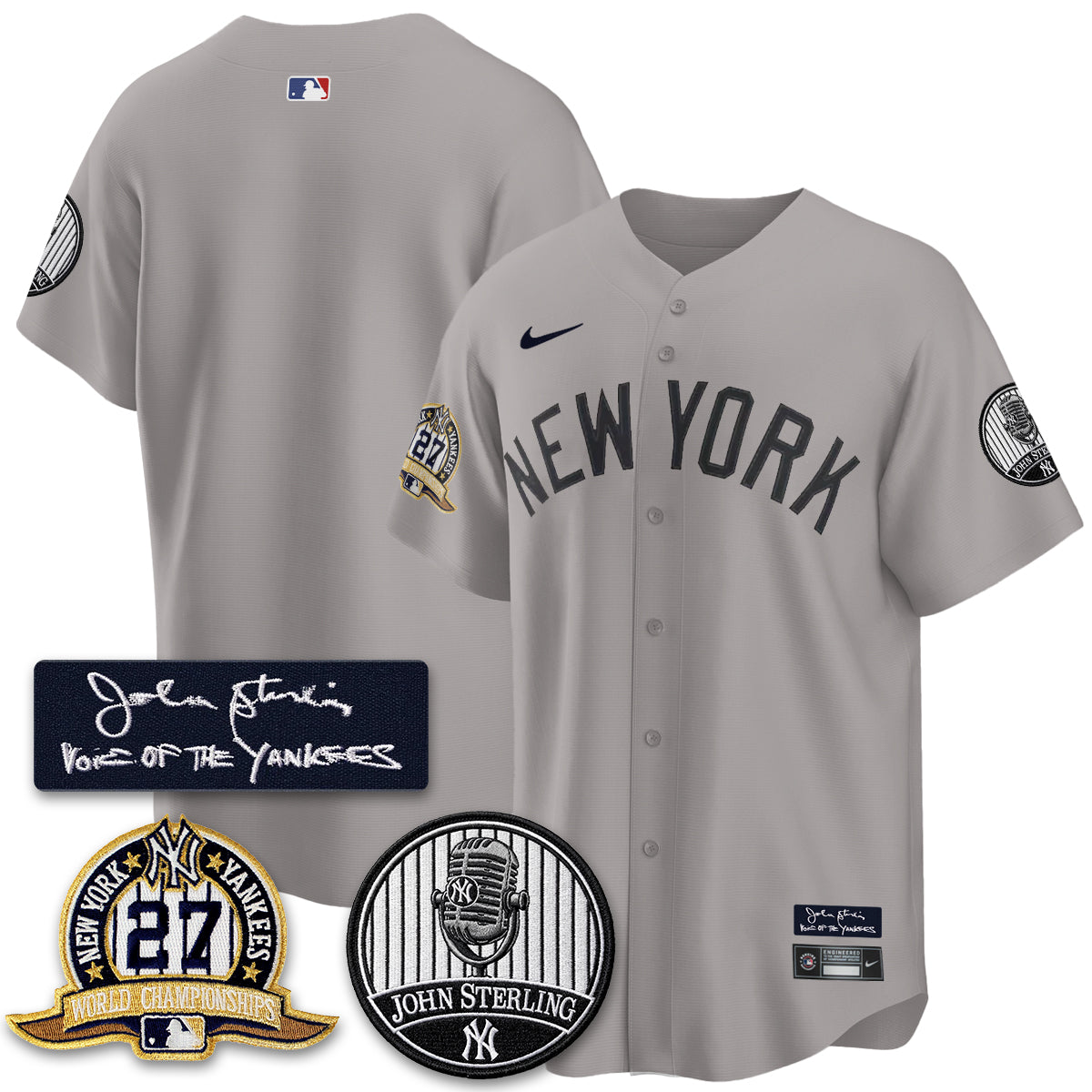 NYY John Sterling Tribute Patch Vapor Premier Limited Jersey - Stitched