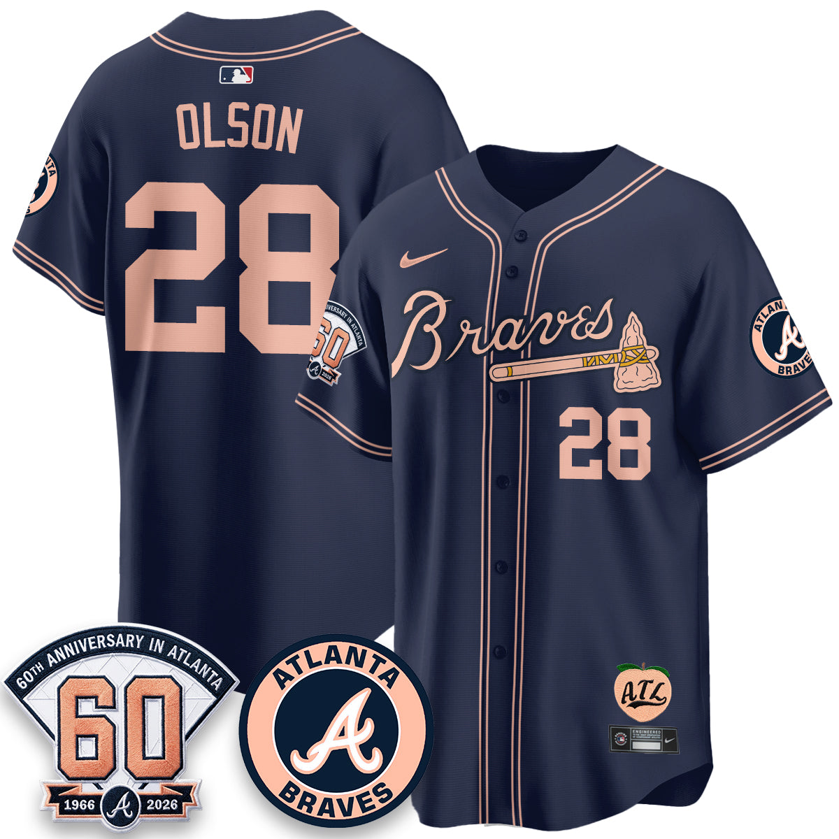 ATL 60th Anniversary Peach Edition Vapor Premier Limited Jersey - All Stitched-DMQ