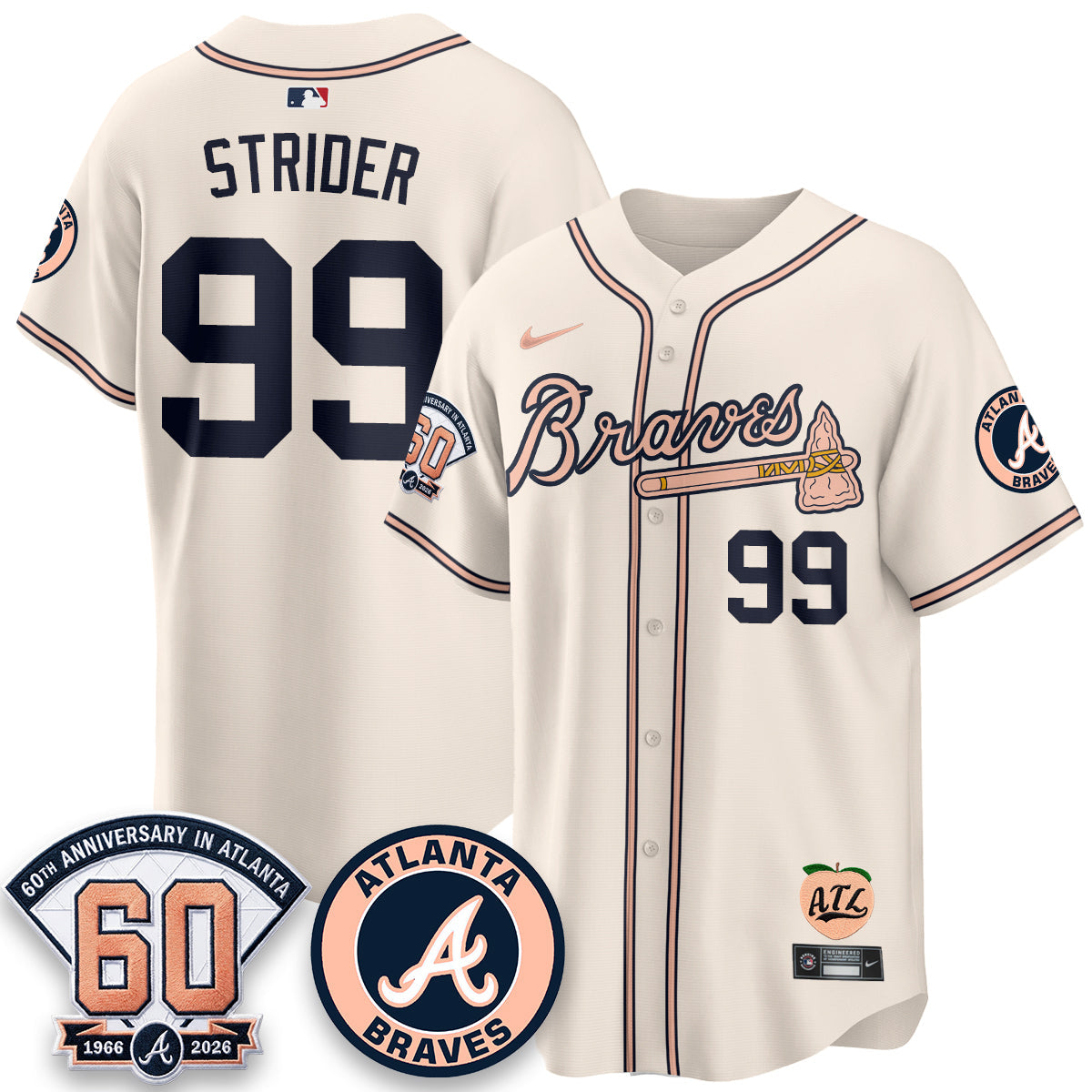 ATL 60th Anniversary Peach Edition Vapor Premier Limited Jersey - All Stitched-DMQ