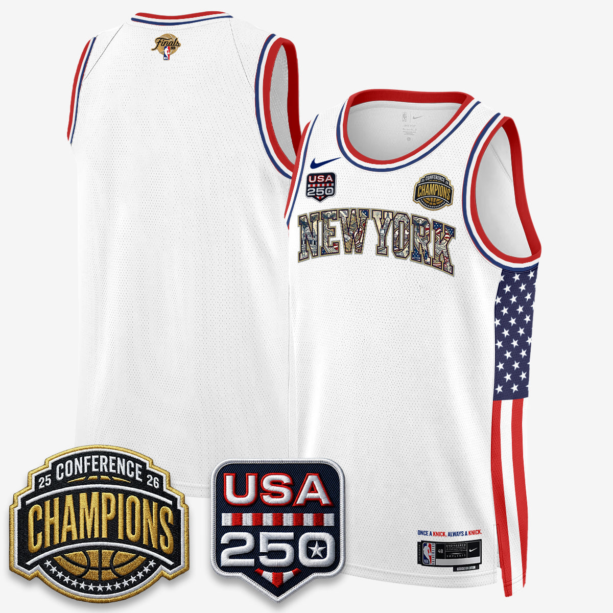 NYK 2026 NBA Eastern Conference Champions x Fourth of July Vapor Jersey - Stitched-NQD