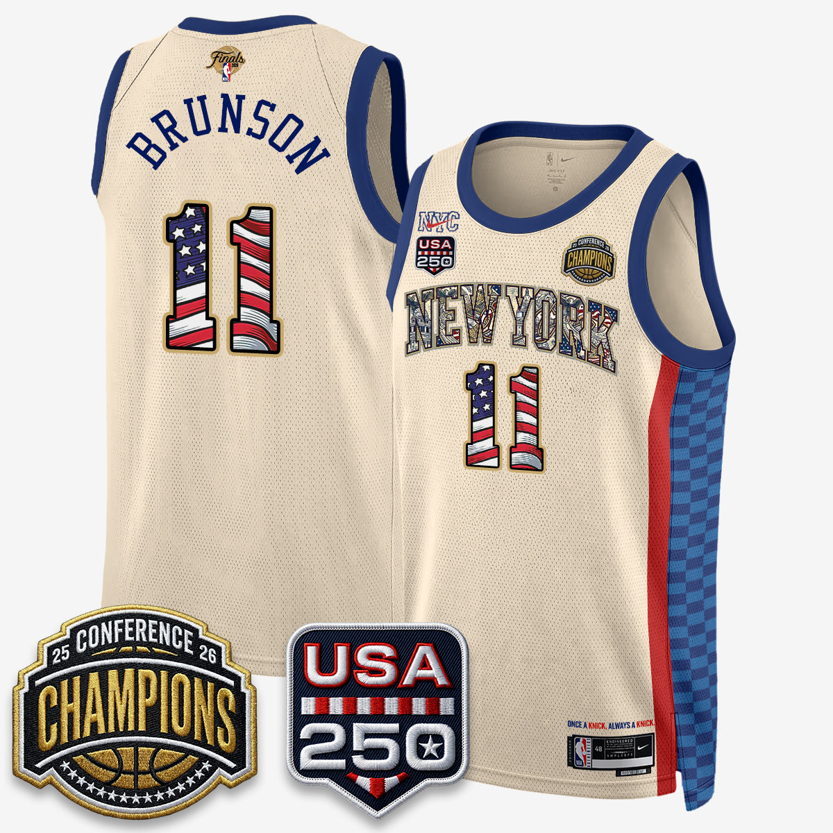 NYK 2026 NBA Eastern Conference Champions x Fourth of July Vapor Jersey - Stitched-NQD