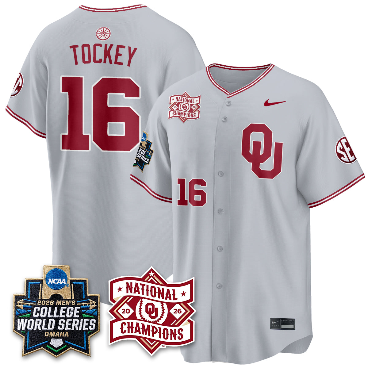 Oklahoma Sooners 2026 NCAA Baseball Men's College World Series Champions Vapor Jersey - Stitched