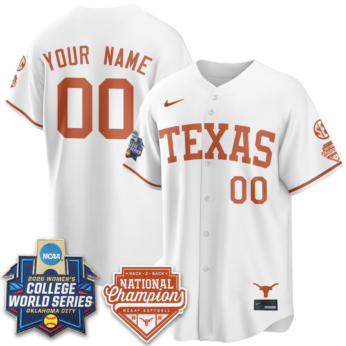 Texas Longhorns Softball 2026 World Series (WCWS) Vapor Premier Limited Custom Jersey - B2B Champs - All Stitched