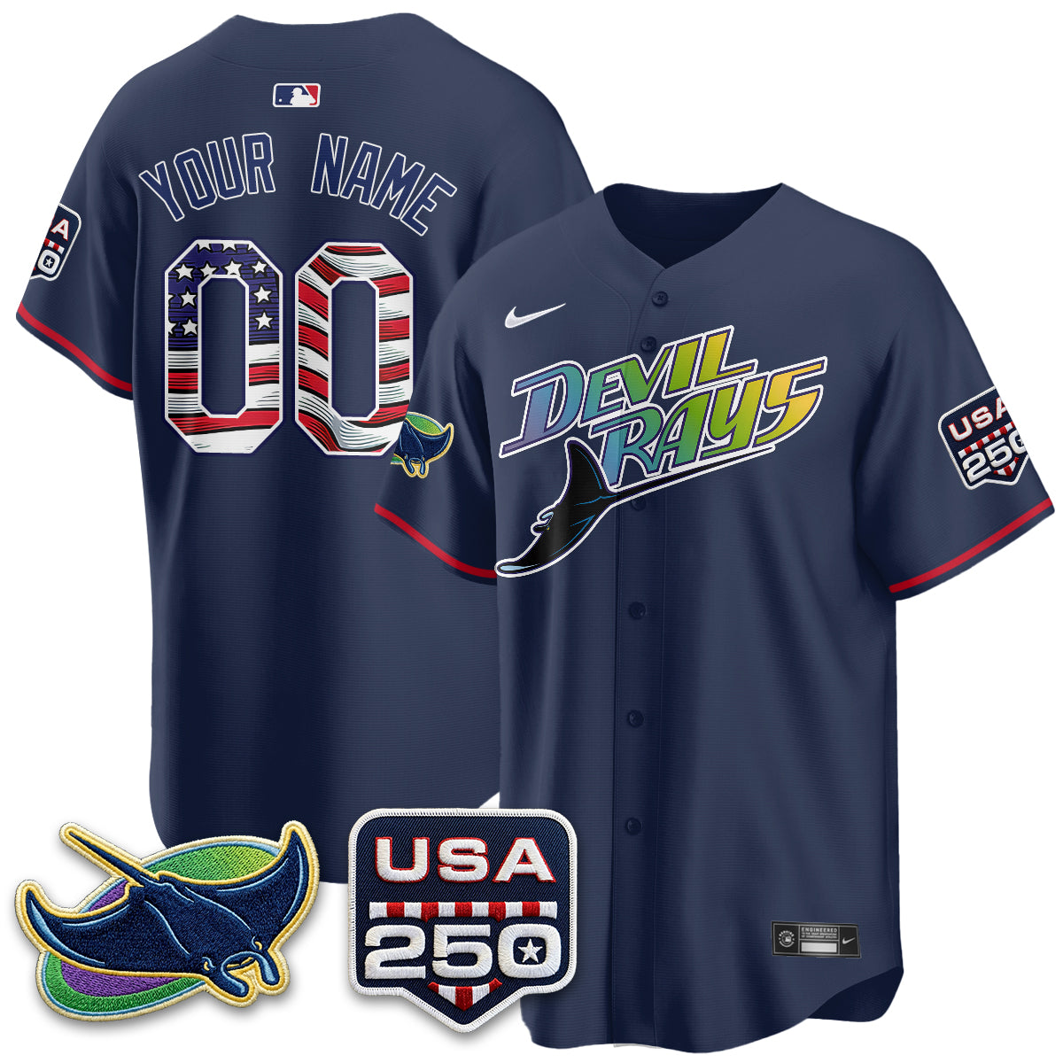 Tampa Bay Rays Independence Day USA 2026 City Connect Vapor Custom Jersey - Stitched