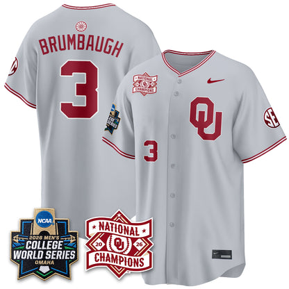 Oklahoma Sooners 2026 NCAA Baseball Men's College World Series Champions Vapor Jersey - Stitched