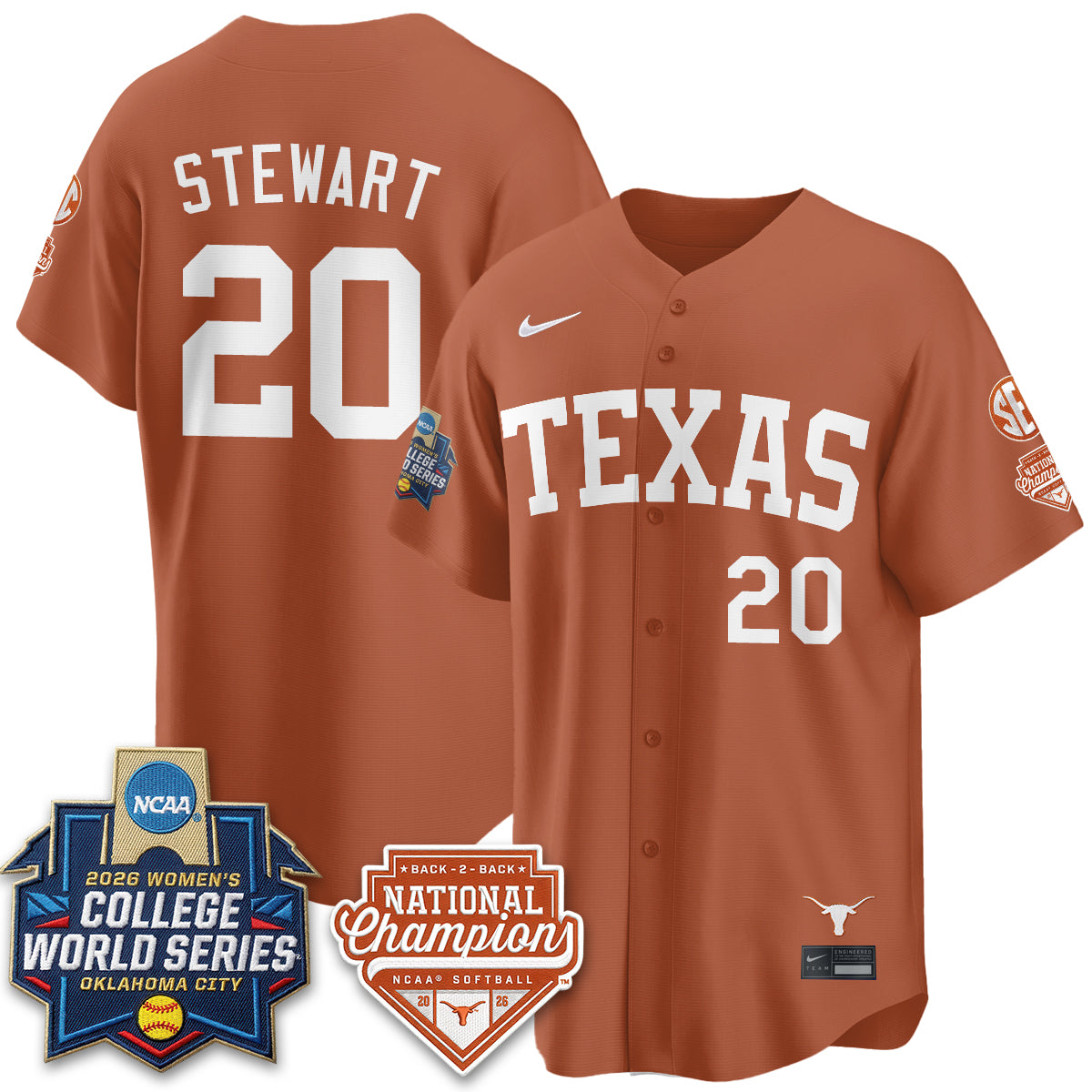 Texas Longhorns Softball 2026 World Series (WCWS) Vapor Premier Limited Jersey - B2B Champs - All Stitched