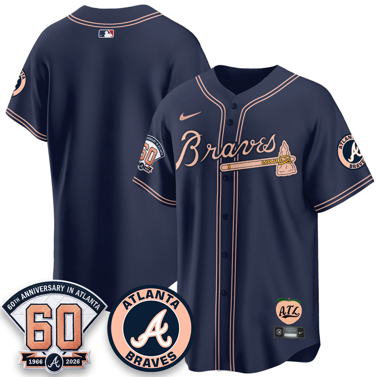 ATL 60th Anniversary Peach Edition Vapor Premier Limited Jersey - All Stitched-DMQ