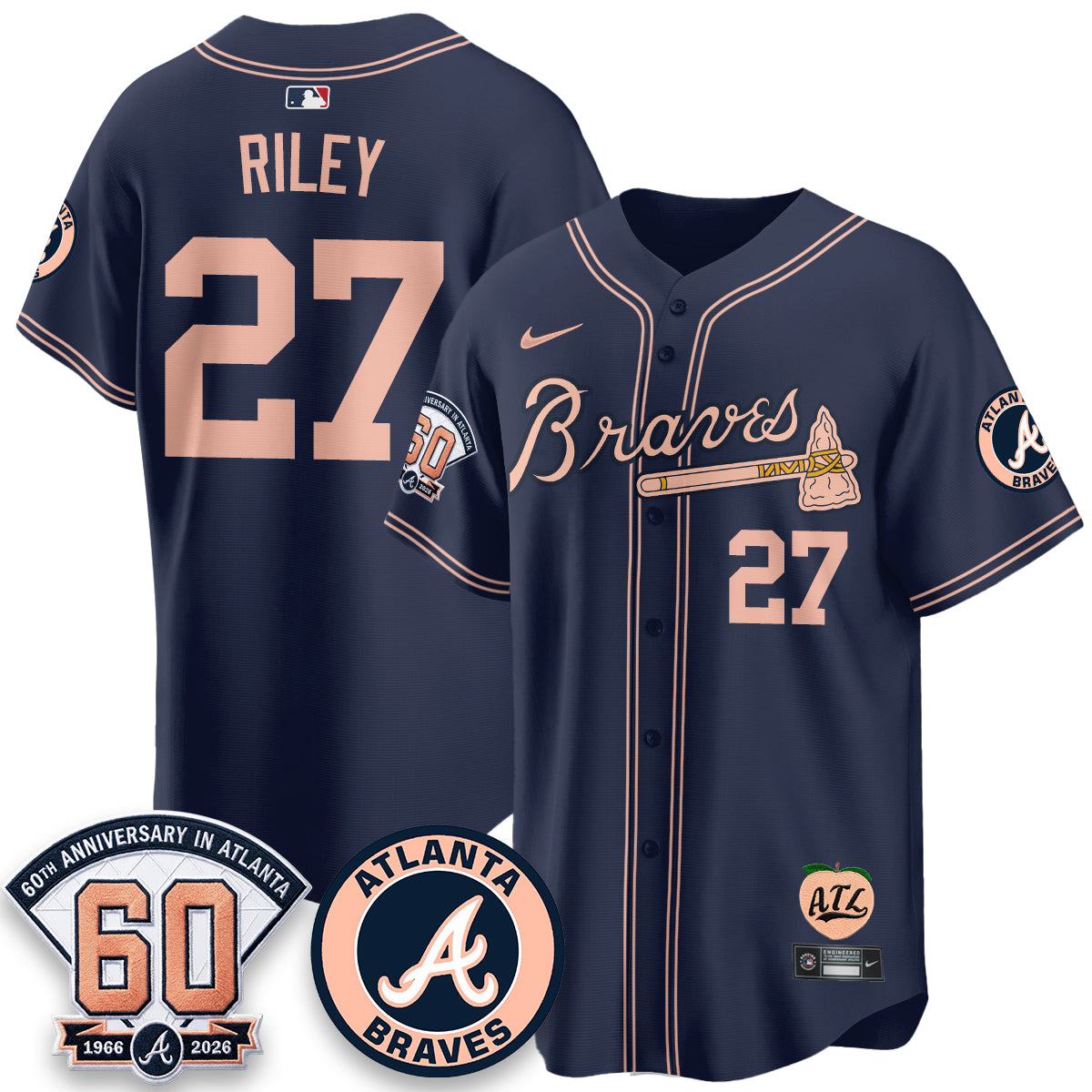 ATL 60th Anniversary Peach Edition Vapor Premier Limited Jersey - All Stitched-DMQ