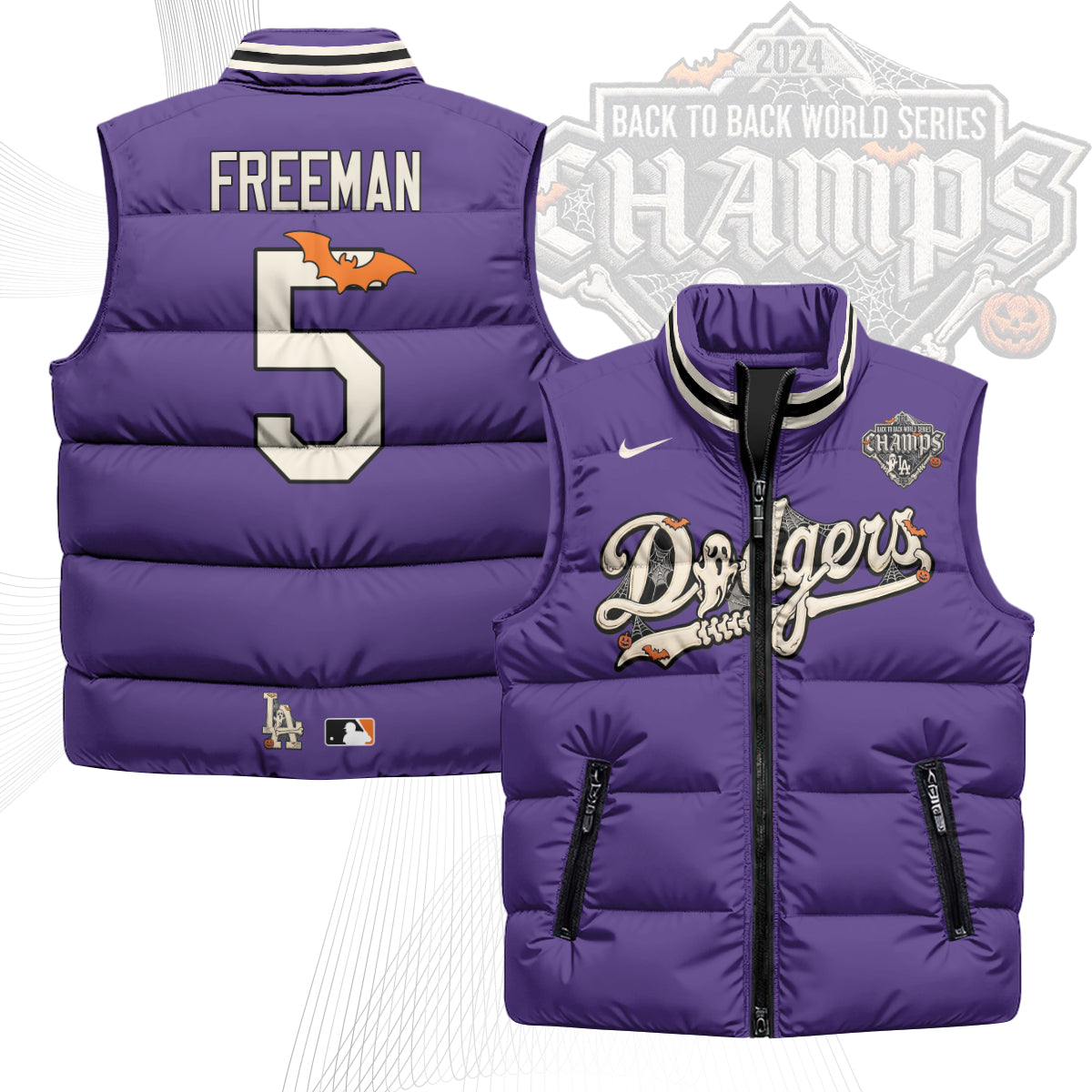 Los Angeles Dodgers Halloween 2026 Unisex Puffer Vest - Printed-NQD