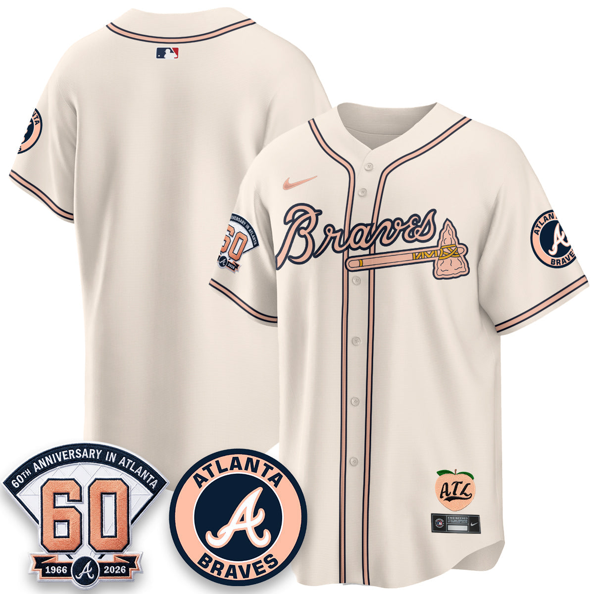 ATL 60th Anniversary Peach Edition Vapor Premier Limited Jersey - All Stitched-DMQ