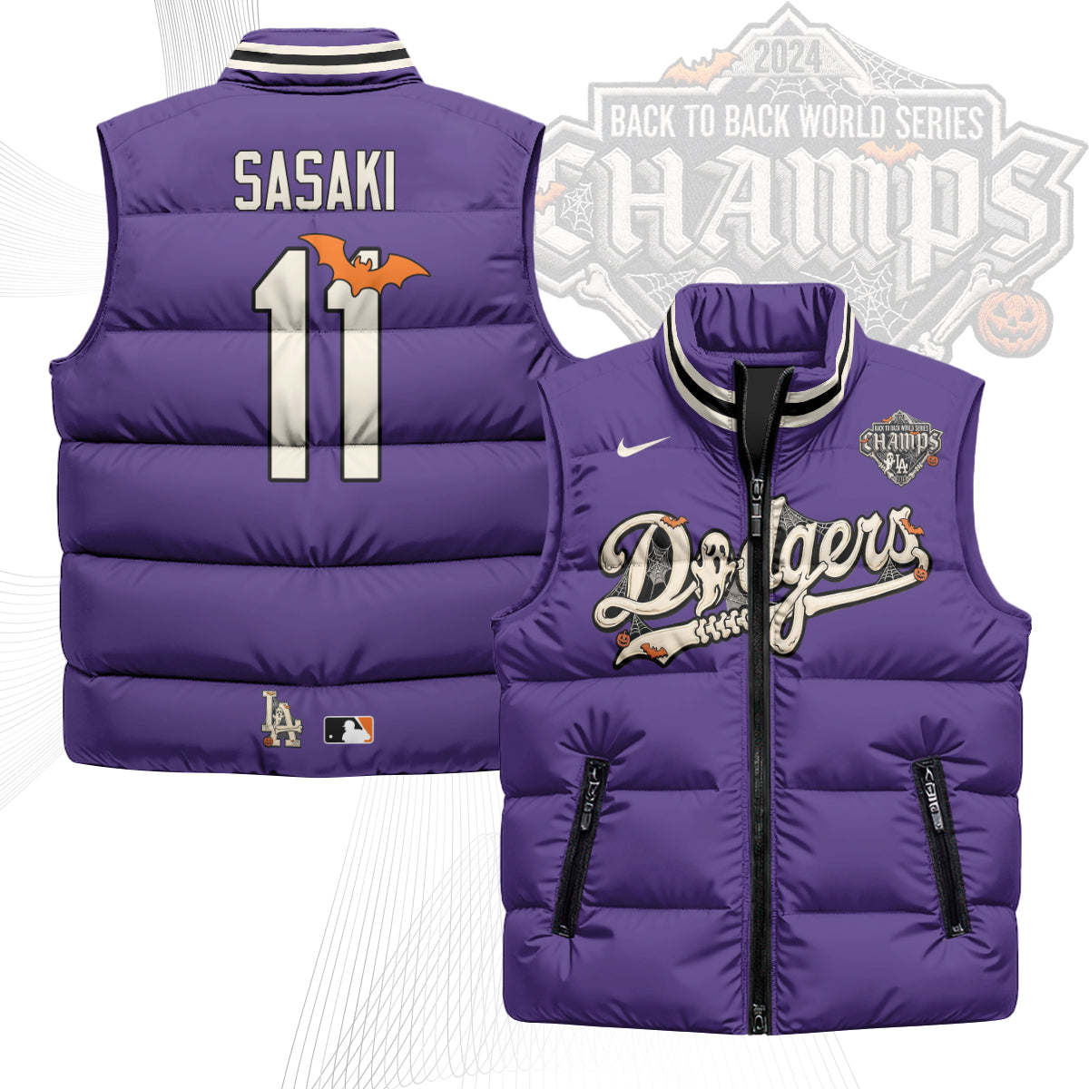 Los Angeles Dodgers Halloween 2026 Unisex Puffer Vest - Printed-NQD